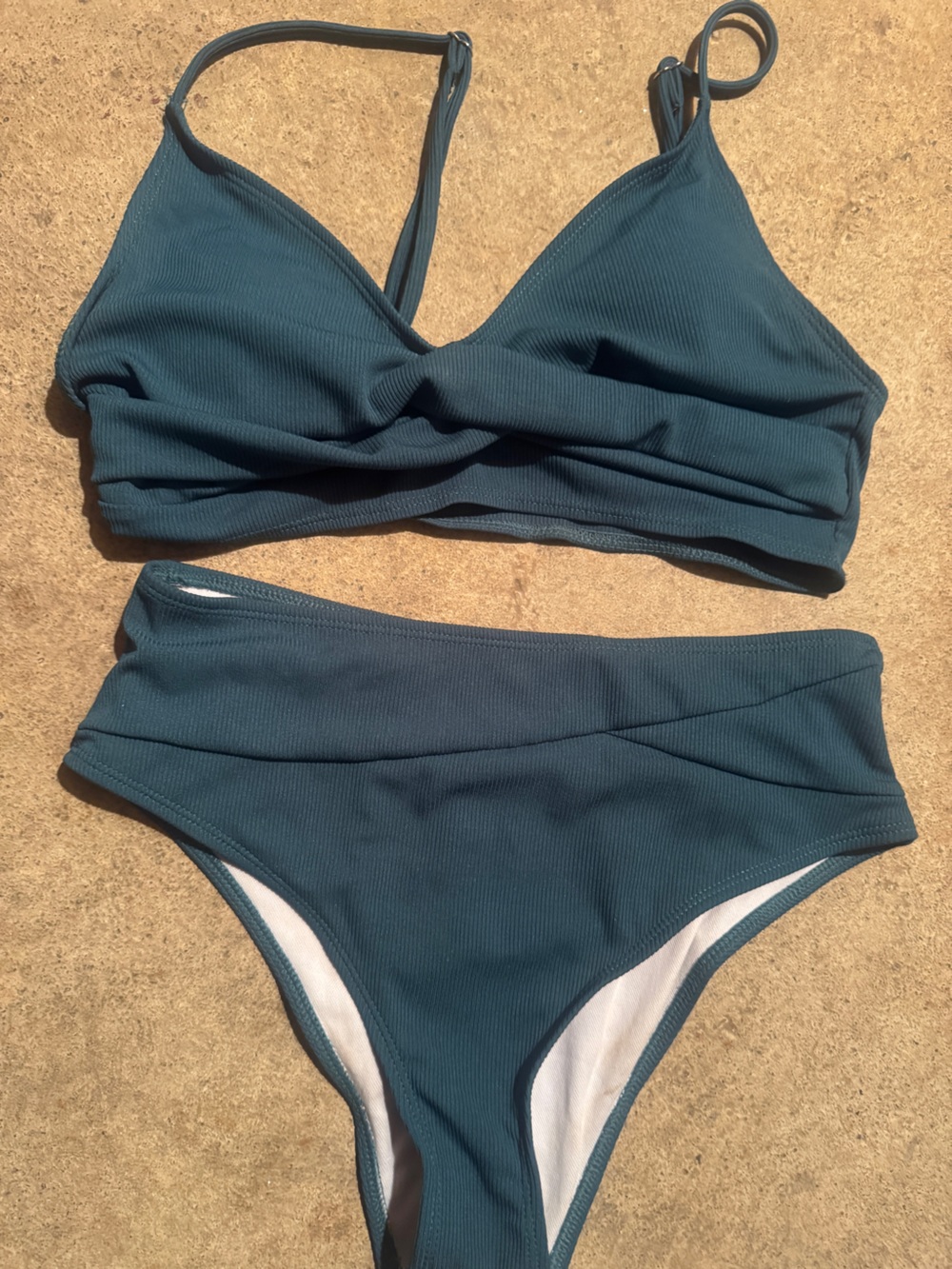 ROMWE Deep Teal Ribbed Bikini Set